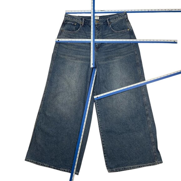 Free People We The Free CRVY Gia Wide Leg Jeans 35 Blue Bell High Rise Bohemian - Picture 4 of 12